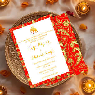 Roter und goldener indischer Hochzeits-Ganesha-Ele Einladung