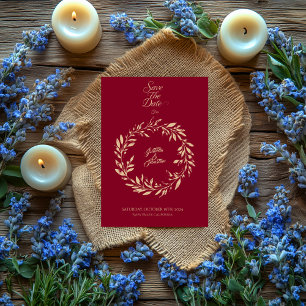 Roter und goldener Kranz Save-the-Date-Hochzeitska Einladung