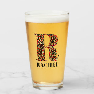 Roter und goldener Leopard Glam Monogramm R Glas