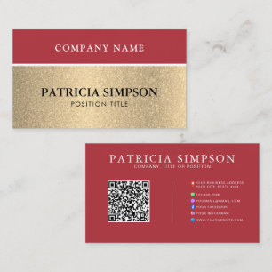 Roter und goldener QR-Code mit Social-Media- und W Visitenkarte