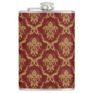 Roter und goldener vintage Damast Flachmann