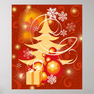 Roter und goldener Weihnachtsbaum Poster