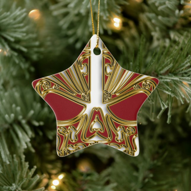 Roter und Goldzucker Keramik Ornament (Baum)