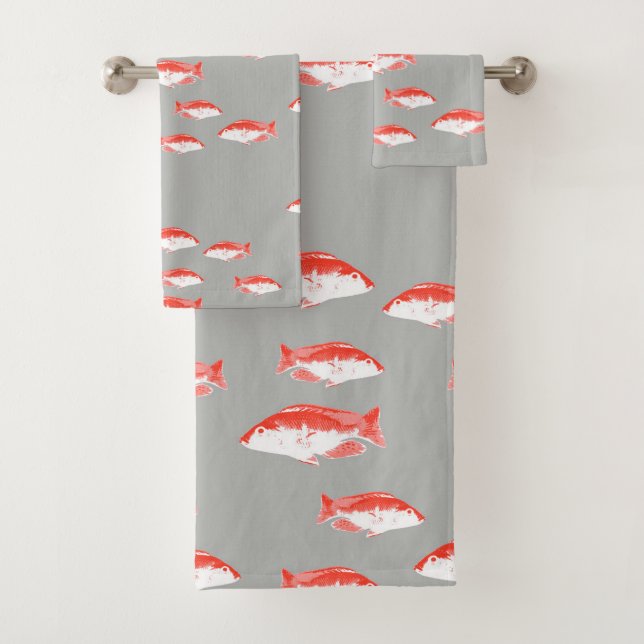 Roter und Grauer Fisch Badhandtuch Set (Insitu)