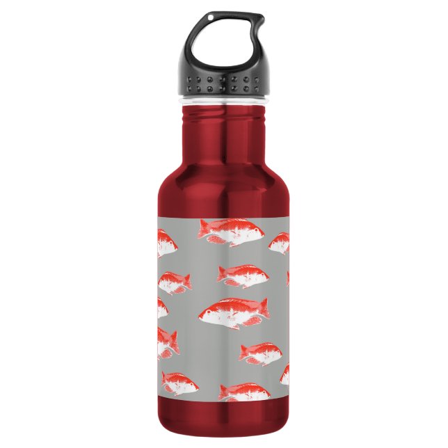 Roter und Grauer Fisch Edelstahlflasche (Vorderseite)