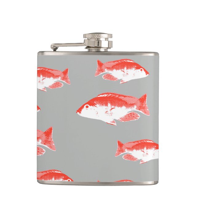 Roter und Grauer Fisch Flachmann (Vorderseite)