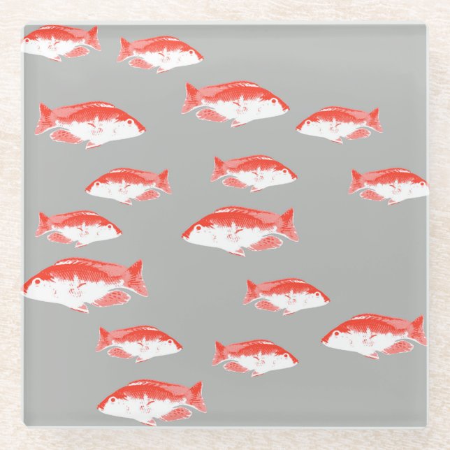 Roter und Grauer Fisch Glasuntersetzer (Vorderseite)