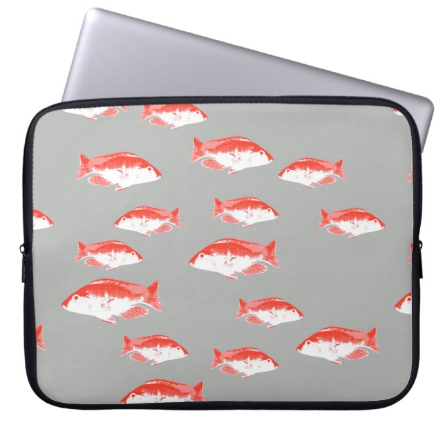 Roter und Grauer Fisch Laptopschutzhülle (Vorderseite)