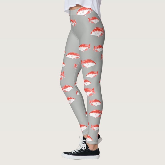 Roter und Grauer Fisch Leggings (Links)