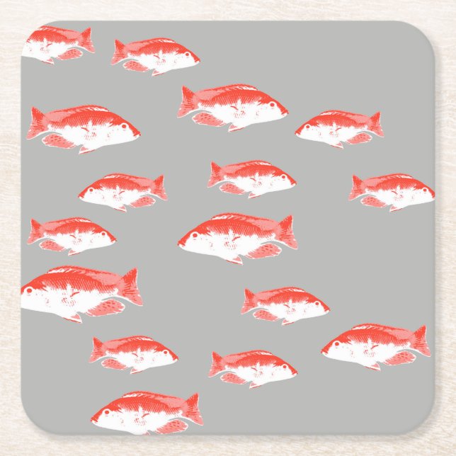 Roter und Grauer Fisch Rechteckiger Pappuntersetzer (Vorderseite)