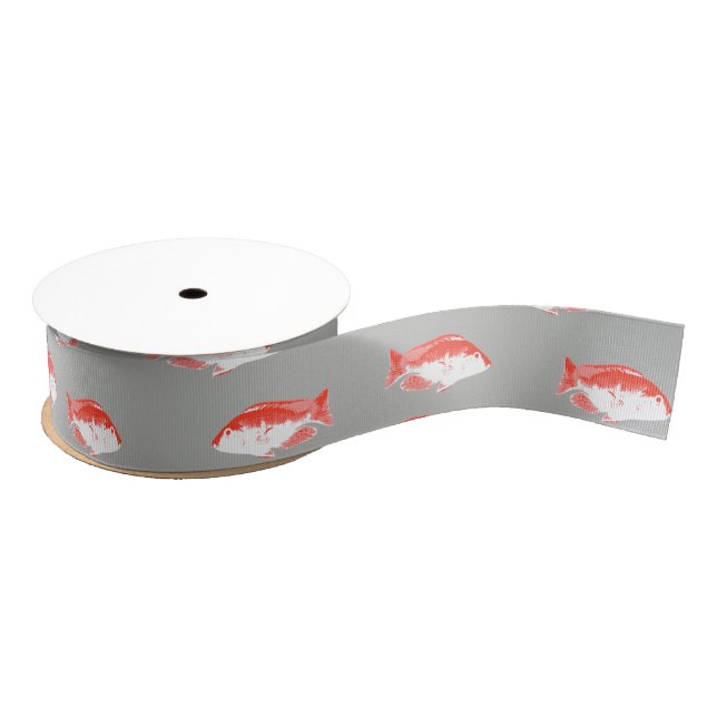 Roter und Grauer Fisch Ripsband (Spule)