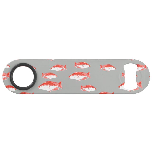 Roter und Grauer Fisch Speed Flaschenöffner (Rückseite Horizontal)