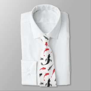 Roter und grauer Fisch, Sumi-e japanische Tintenma Krawatte