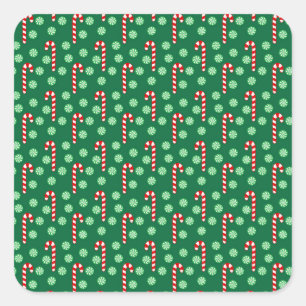 Roter und grüner Candy Cane Weihnachtsurlaub Quadratischer Aufkleber