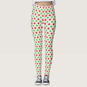 Roter und grüner Diamantstern auf weiß Leggings