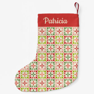 Roter und grüner gequilter Star Kleiner Weihnachtsstrumpf