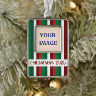 Roter und grüner gestreifter Weihnachtsbaumschmuck Rahmen-Ornament Silber