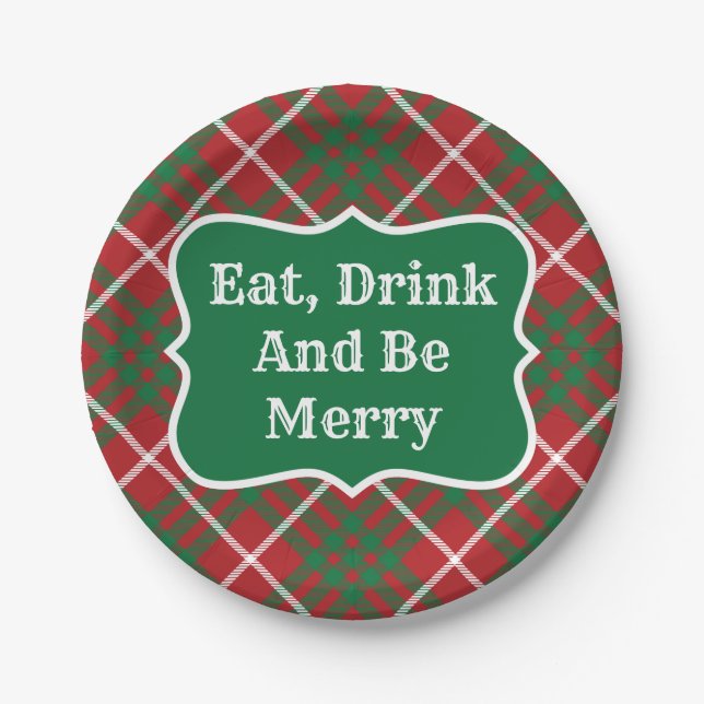 Roter und grüner Karo Pappteller (Vorderseite)