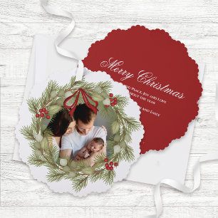Roter und grüner Kranz Frohe Weihnachten Foto Ornament Karte