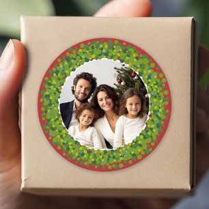 Roter und grüner moderner Weihnachtskranz Runder Aufkleber