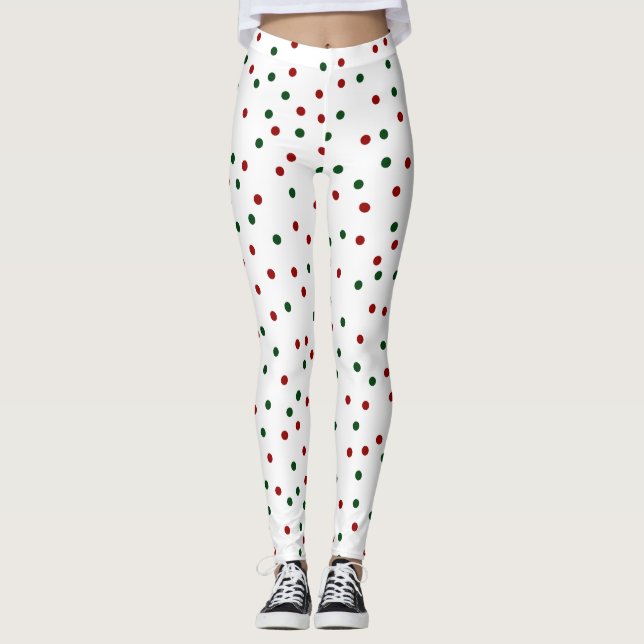 Roter und grüner Polka-Punkt Leggings (Vorderseite)