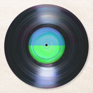Roter und grüner Retro Vinyl Record Runder Pappuntersetzer