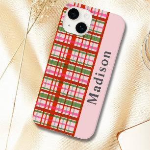 Roter und grüner schottischer Weihnachts-Tartan Case-Mate iPhone 14 Hülle