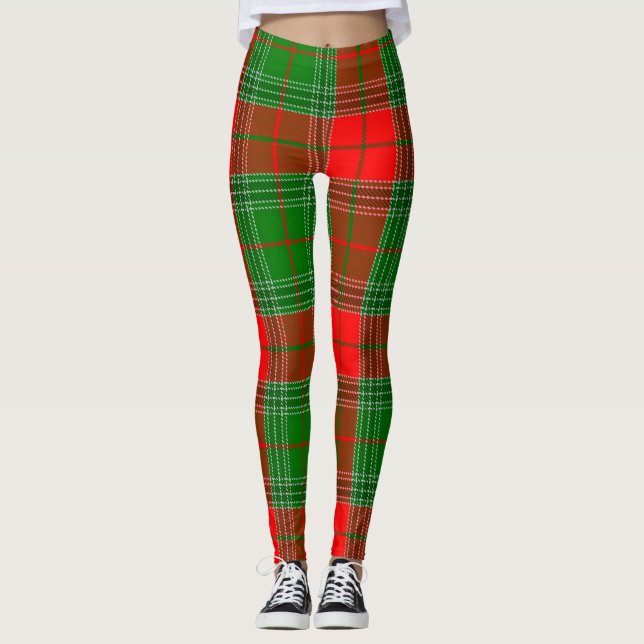 Roter und grüner Tartan Kariert Leggings (Vorderseite)