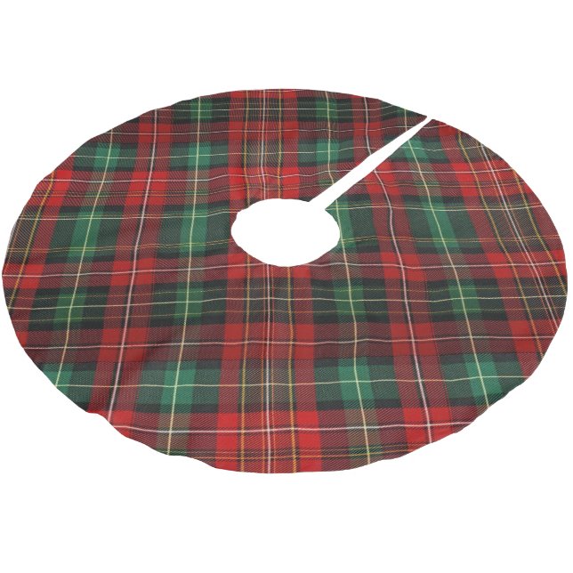 Roter und grüner Tartan Kariert Polyester Weihnachtsbaumdecke (Schrägansicht)