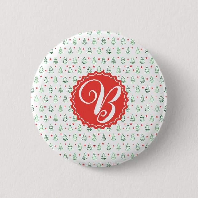 Roter und grüner Weihnachtsbaum Button (Vorderseite)