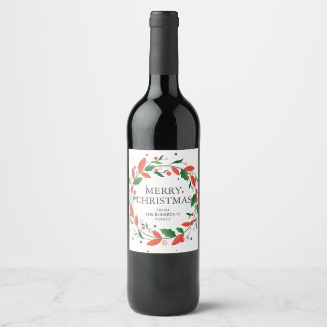 Roter und grüner Weihnachtskranz Weinetikett (Vorderseite)