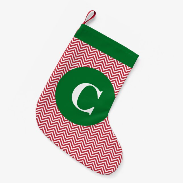 Roter und grüner Zickzack AnfangsStrumpf Kleiner Weihnachtsstrumpf (Vorderansicht (hängend))