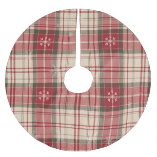 Roter und Immergrüner Tartan-Weihnachtskariert Polyester Weihnachtsbaumdecke