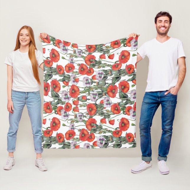 Roter und lila Mohnblumen-Muster Fleecedecke (Beispiel)