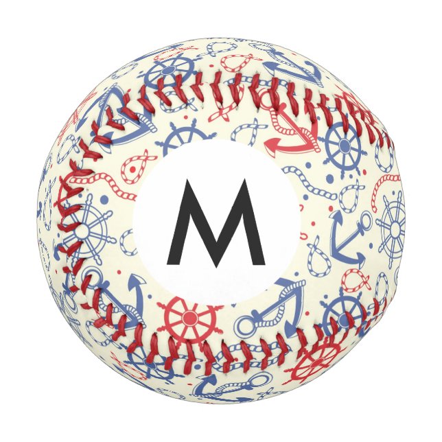 Roter und marinierter Hintergrund mit Anker Baseball (Vorderseite Links)