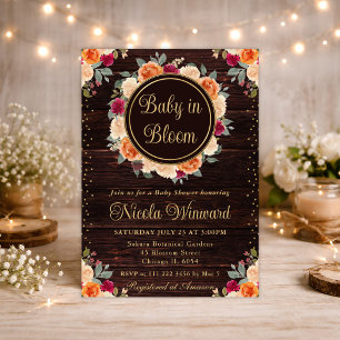 Roter und orangener Herbstblumenkranz Babyparty Einladung