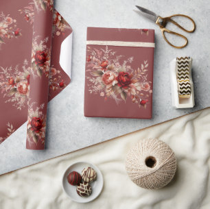 Roter und pfirsichfarbener floraler Hauch  Geschenkpapier