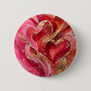 Roter und rosa goldener Herzstrudel abstrakter Kno Button