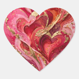 Roter und rosa goldener Wirbel-Party-Aufkleber Herz-Aufkleber
