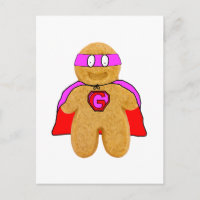 Roter und rosa Lebkuchen Mann Super Held Postkarte