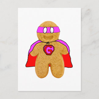 Roter und rosa Lebkuchen Mann Super Held Postkarte