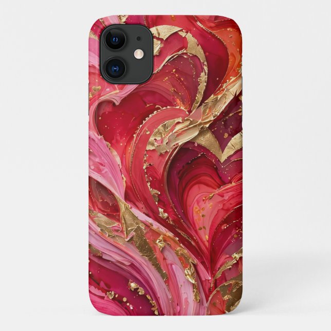 Roter und rosa Marmor Gold iPhone 11 Hülle (Rückseite)