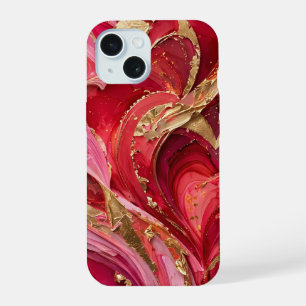 Roter und rosa Marmor Gold iPhone 15 Hülle