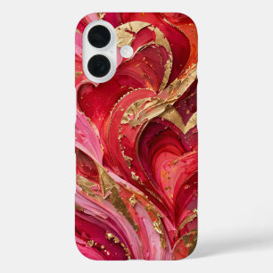 Roter und rosa Marmor Gold iPhone 16 Hülle