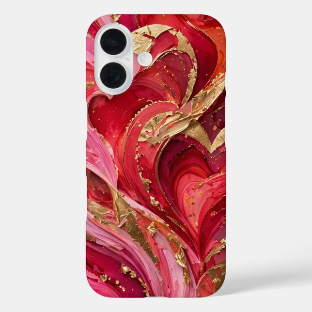 Roter und rosa Marmor Gold iPhone 16 Hülle (Rückseite)