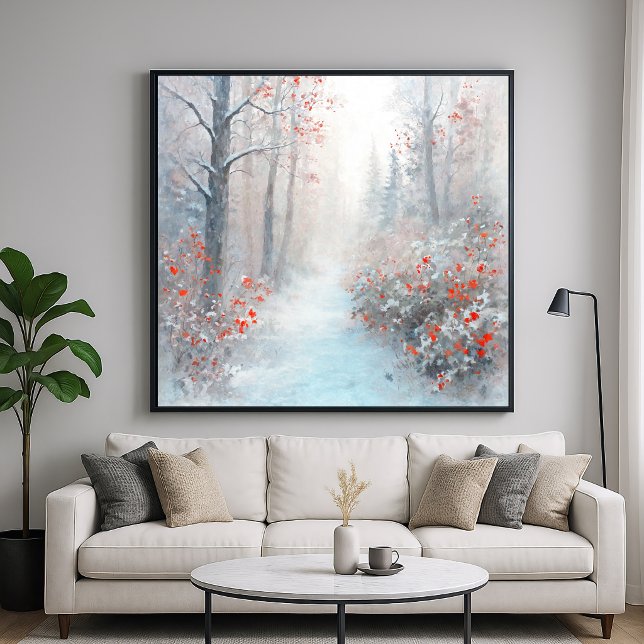 Roter und schneebedeckter Wald - Impressionistisch Poster (Von Creator hochgeladen)