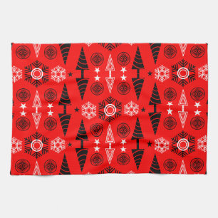 Roter und schwarzer Art Nouveau Weihnachten Geschirrtuch