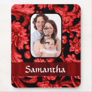 Roter und schwarzer Blumendamast Mousepad