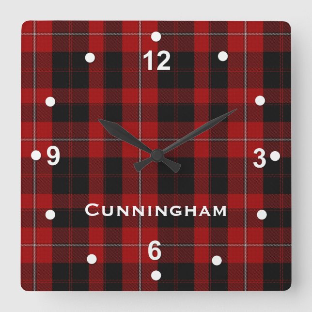 Roter und schwarzer Cunningham Tartan-karierte Uhr (Vorderseite)