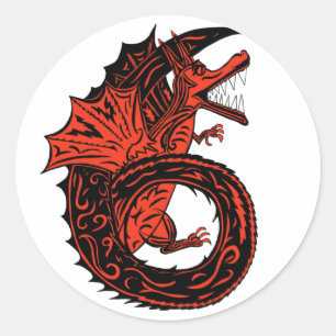Roter und Schwarzer Drache Nummer 6 Sechs Runder Aufkleber